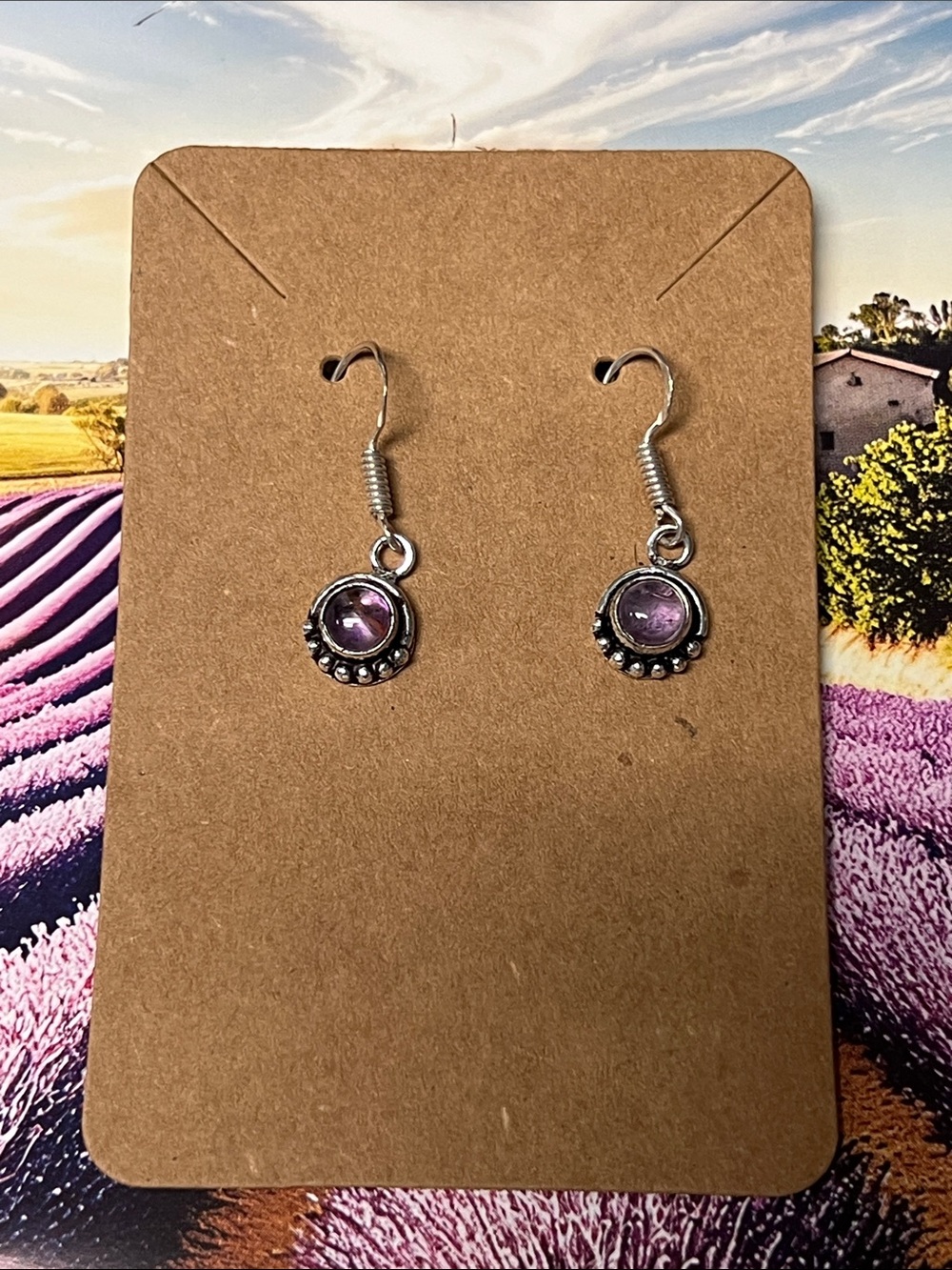 Sterling-Style Purple Amethyst Stone Drop Earrings